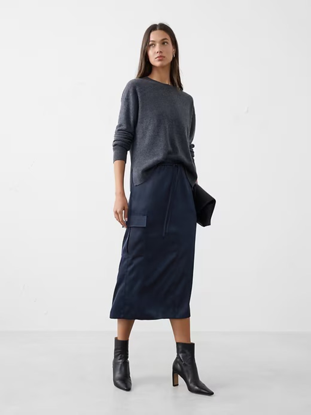 Banana Republic Silk Navy Cargo Midi Skirt